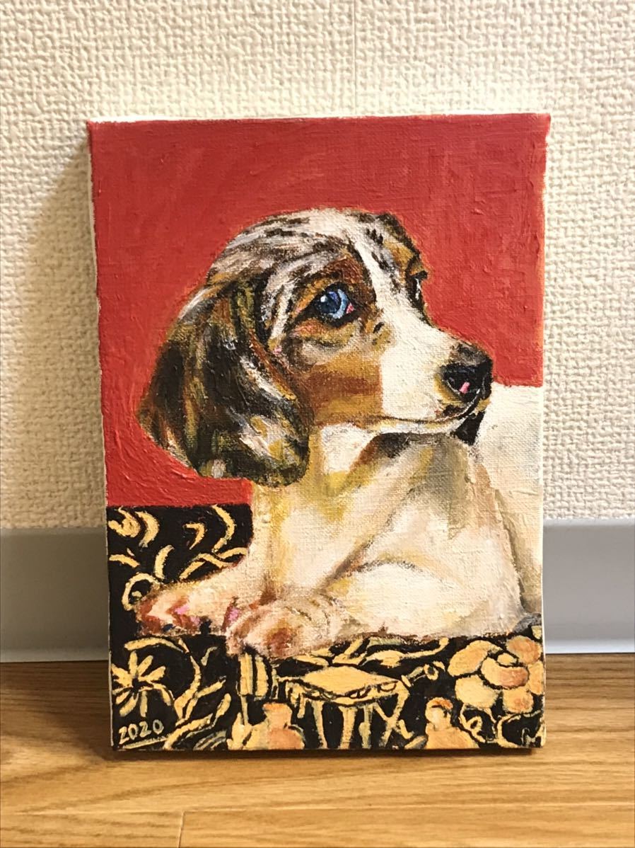 丙烯画腊肠犬动物画, 绘画, 油画, 动物画