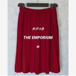 タグつき 未使用 THE EMPORIUM プリーツスカート ロング レッド ジアンポリウム ワールド ひざ丈 ウエストゴム
