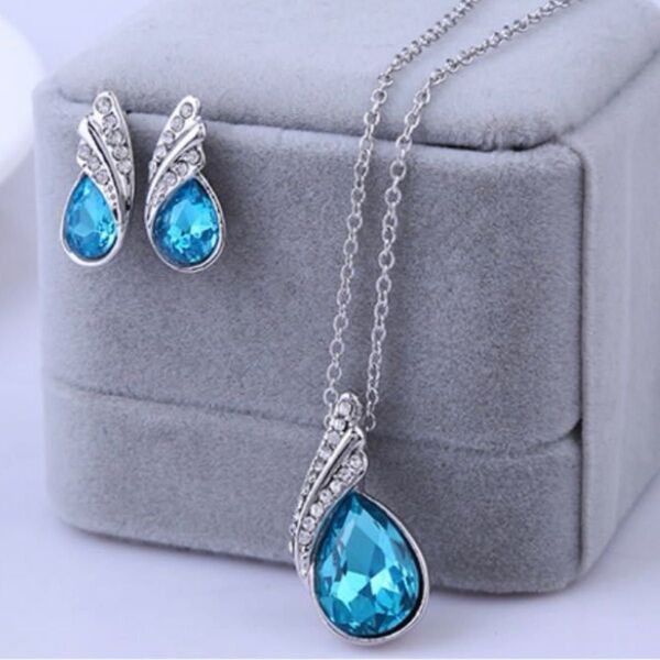 新品 ブルー リング ネックレス セット ジルコニア cz ペンダント サファイアブルー アクセサリー ジュエリー 宝石