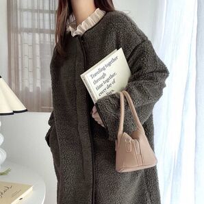 CLASSICAL ELF クラシカルエルフ レザー調 無地ジップアップノーカラーパイピングミドルコート M