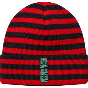 希少★新品本物【赤】★Vertical Logo Striped Beanie ヴァーティカルロゴ ストライプ ビーニー 正規店購入 シュプリーム 入手困難 Supreme