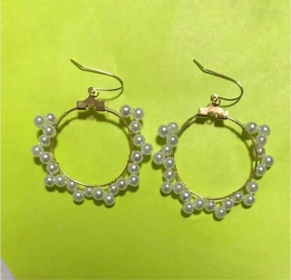 パールレース風フープピアス ハンドメイド