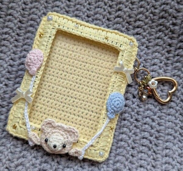ハンドメイド トレカケース くまと風船 イエロー