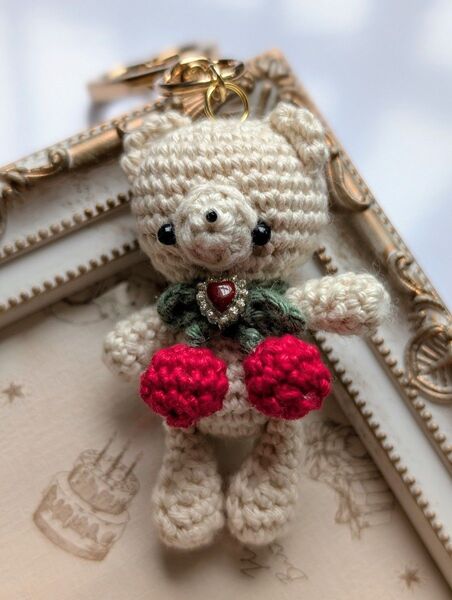 ハンドメイド ぬいぐるみ さくらんぼくま キーホルダー