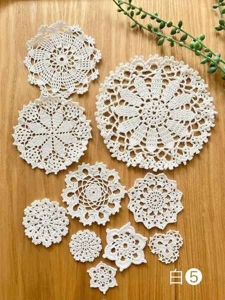 (5)白ドイリー10点セット*モチーフ・レース編み*ハンドメイド*