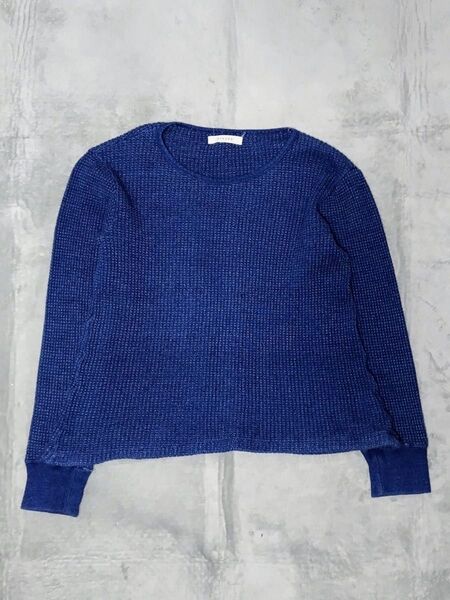 BY KURO クロ インディゴ 藍 サーマル ワッフル スウェット ロンT トップス 長袖