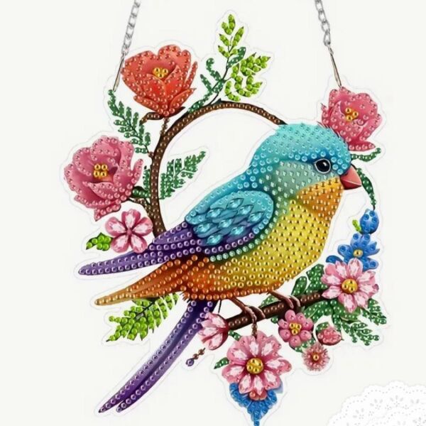 ダイヤモンドアート 吊り下げ 鳥 と 花 のリース ダイヤモンドペイント