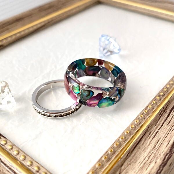 ハンドメイド★レジン リング カラフル シェル 12号