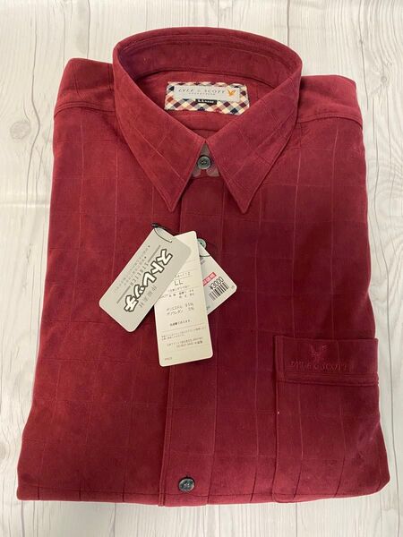 【新品】長袖シャツ ストレッチ伸縮素材 LL えんじ色