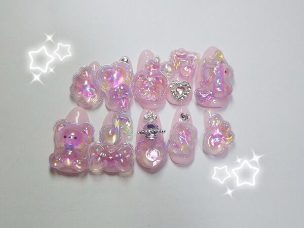 現品 ぴんく 平成女児ネイル ハンドメイド ちゅるちゅる ボンボンドロップシール