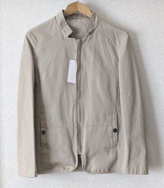 【新品、未使用】メンズ ノーカラージャケット ベージュ 柄裏地