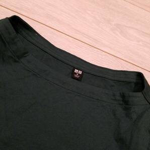 F798 UNIQLO ユニクロ M レディース シャツ ブラウス カットソー 長袖 緑系 グリーン系 綿100% コットン スモック..の画像2