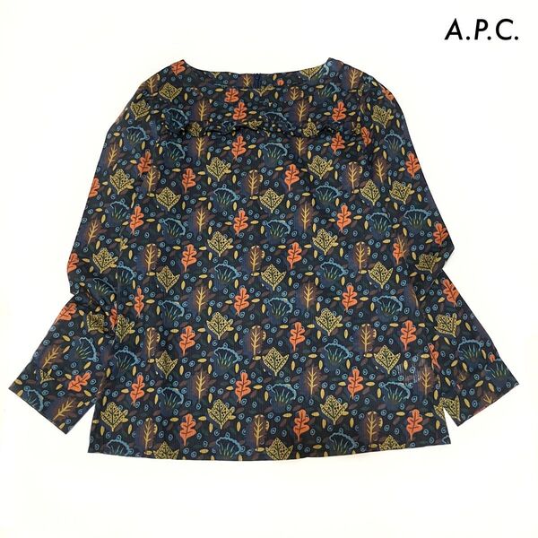 A.P.C. アーペーセー★葉っぱ柄 長袖ブラウス プルオーバー 後ろファスナー