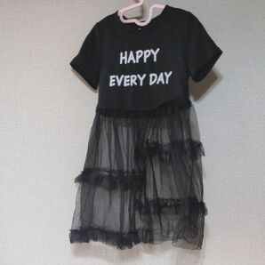 SHEIN 女の子幼児 フリル裾 コントラストメッシュ ロングラインシャツ レースsize98〜104 ワンピース ドレス