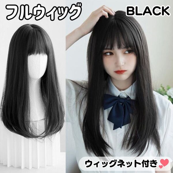 フルウィッグ ロング ストレート ブラック 黒 ウィッグ かつら 耐熱 ナチュラル ファッション コスプレ 匿名発送