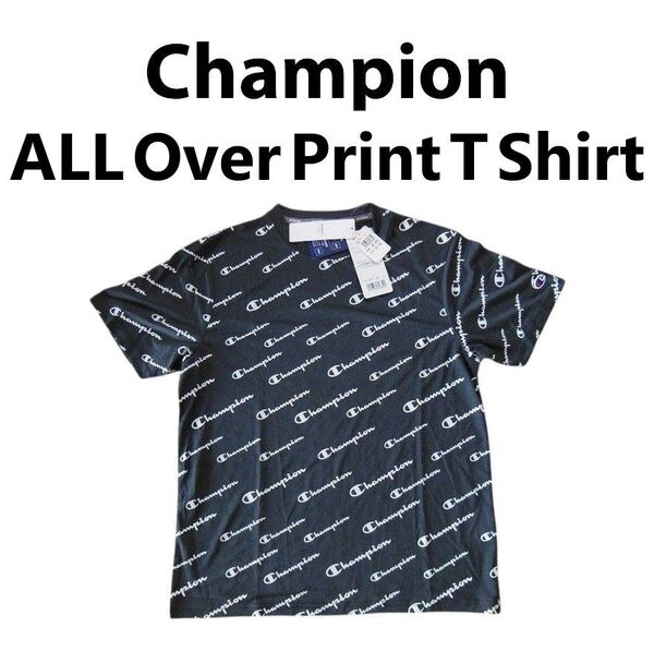 新品 Champion オールロゴ Tシャツ ネイビー×白 Mサイズ