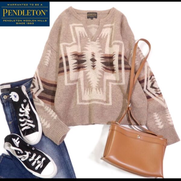ペンドルトン Pendleton ネイティブ柄 キーネック セーター スキッパープルオーバーニット M