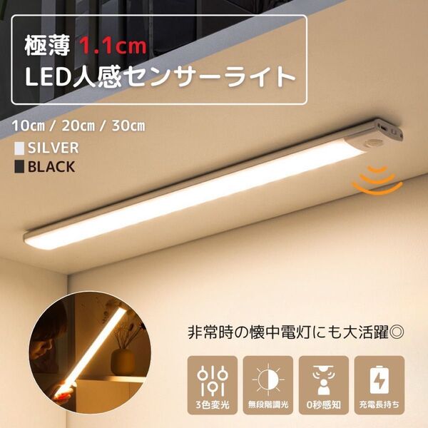 新品未使用 自動点灯 人感LEDセンサーライト(30cm) 取り外し可能 照明 人感センサー 小型 センサーライト