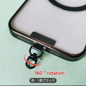 ステンレス製携帯電話ストラップコネクター、防失携帯ケース用パッチ、耐久性と安全性に優れたミニサイズで薄型、回転可能、 ブラック