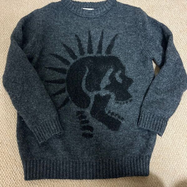 ZARA スカルプリント ニット セーター グレー ウール 130 128