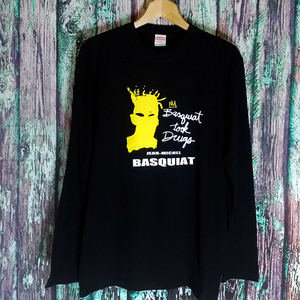 送込★ 長袖/ロンT【バスキア/Basquiat】KING★王冠★ブラック★M L XLサイズ