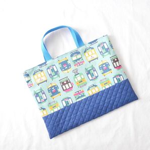 【入園グッズ】電車柄レッスンバッグ〜blue〜