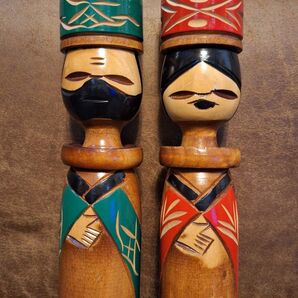 木製彫刻 人形セット ② ★北海道 民芸品 ★アイヌ ニポポ 夫婦
