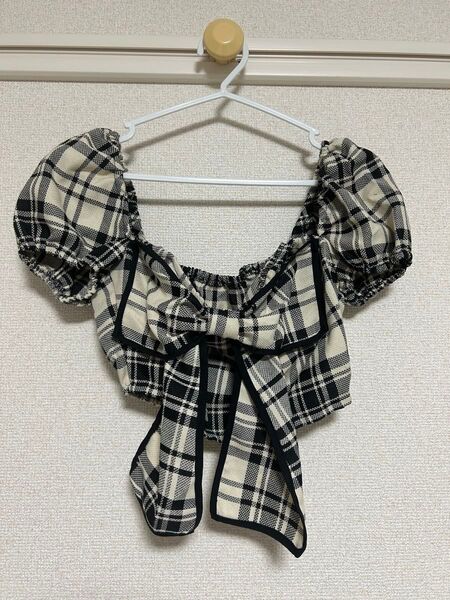 SHEIN MOD Sweetra チェック柄シャツ リボン 胸元カット JP-M(XS)