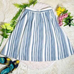 【美品】ジュエルチェンジズ ストライプ ひざ丈スカート 【38】 日本製