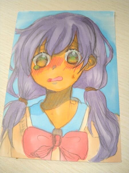 手描きイラスト オリジナル 女の子 アナログイラスト 裏表1枚