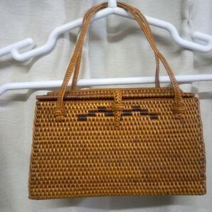 未使用ラタン籐かごバック 手作り