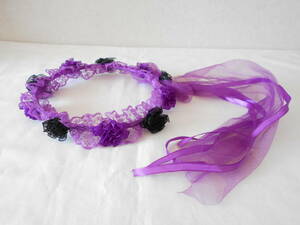 * unused *. flower . ribbon . attaching Katyusha * Tiara * purple color * hair accessory * hair ornament * Halloween * party 