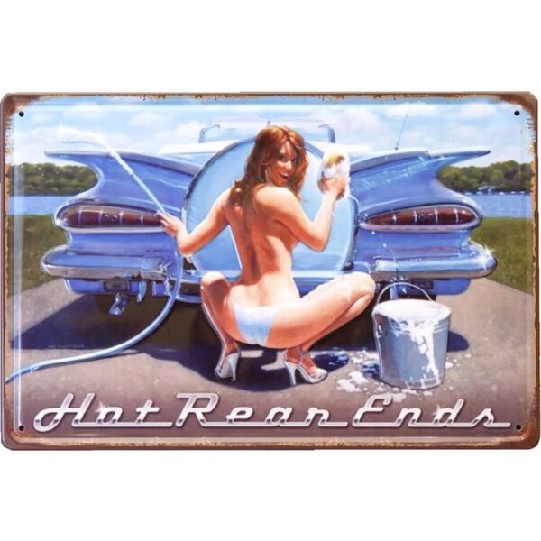 【AME0024】新品 レトロ エンボス ブリキ看板 ★ HOT REAR ENDS ★ sexy セクシー
