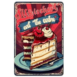 【AME0034】新品 レトロ ブリキ看板 ★ Life is short eat The cake ★ ケーキ アメリカン雑貨