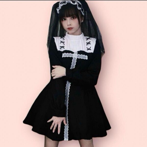 コスプレ ロリータ ゴスロリ ワンピース 5点セット M ラスト1着