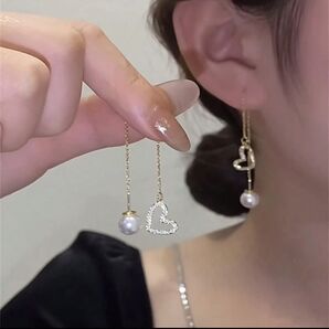 ハート パール ロングチェーンピアス ピアス