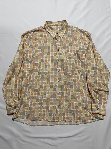90s ポリシャツ シャツ 総柄 柄シャツ 古着 アメカジ ヴィンテージ 長袖シャツ 長袖 シャツ ボタンダウン ビンテージ