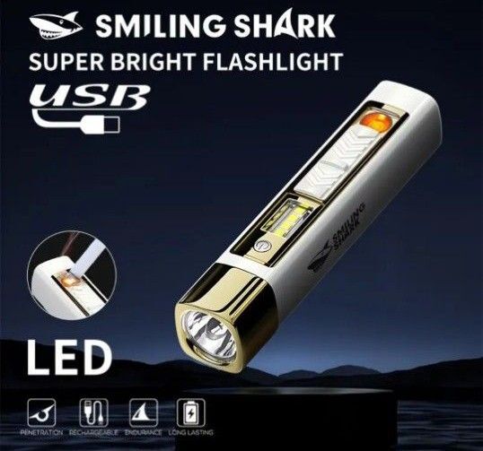 LEDフラッシュライト、白【電子ライター付】作動確認済