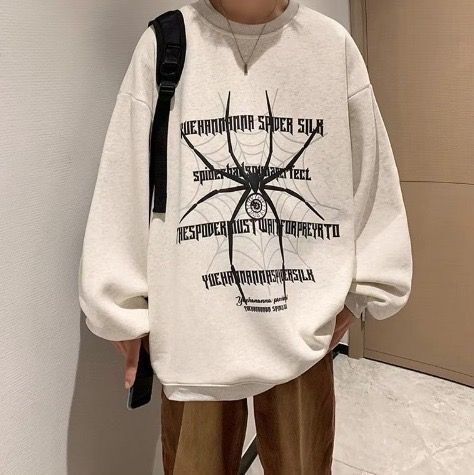 【レア】トレーナー ライトグレー XL スパイダー ビッグシルエット 韓国
