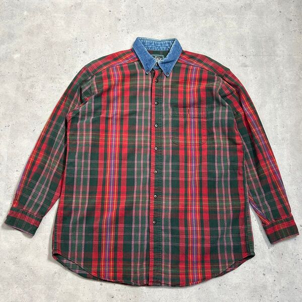 80s~90s Woolrich ウールリッチ USA製 デニム切替 チェックシャツ