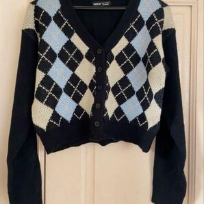 SHEIN シーイン アーガイルカーディガン ブラック トップス ニット