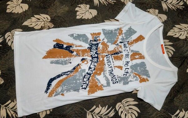 未使用【S〜M】アンナケリージーンズ◆ロング丈ロックプリント半袖Tシャツ AnnaKerryJeans