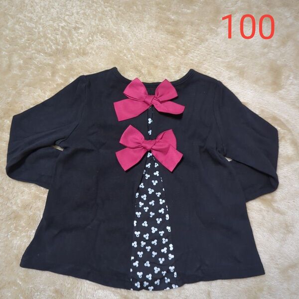 綿100% バックリボン 長袖トップス Tシャツ 女の子 100cm