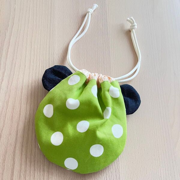 ぱんだ巾着 ハンドメイド 緑 巾着 くまさん巾着 入学 給食袋 巾着袋 巾着ポーチ