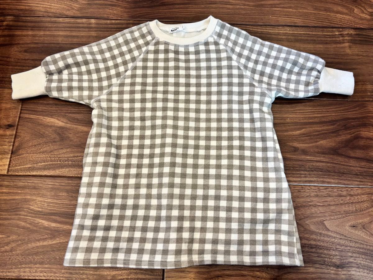 グレー チェック柄 ワンピース 90 長袖