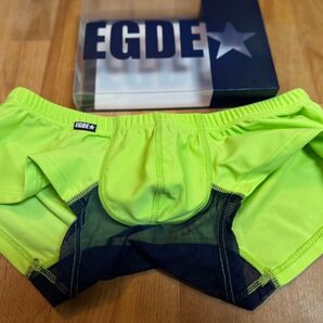 DGDE ボクサーブリーフ ローライズ股下メッシュ 蛍光イエロー×紺