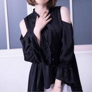 Riu Shirring bowtie blouse ブラック rちゃん ブラウス