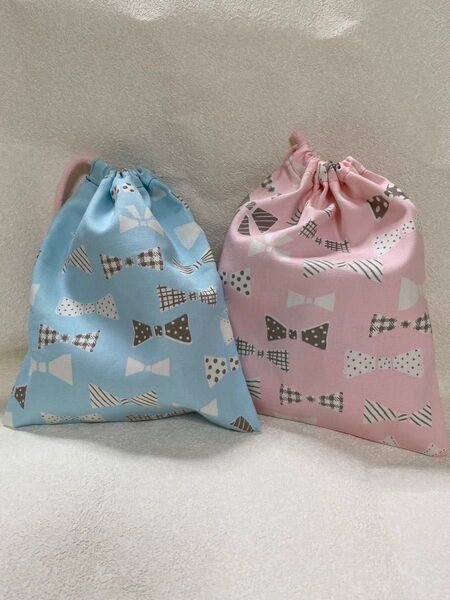 入園入学 巾着袋 コップ入れ 2枚セット リボン柄