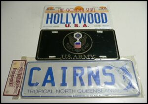 展示品処分◆インテリア ナンバープレート[HOLLYWOOD][U.S.ARMY][CAIRNS]3枚セット/アメリカ、オーストラリアからの輸入品