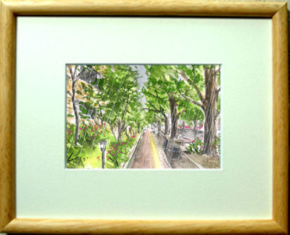 Nr. 5850 Ginkgobäume im Regen / Chihiro Tanaka (Vier Jahreszeiten Aquarell) / Kommt mit einem Geschenk, Malerei, Aquarell, Natur, Landschaftsmalerei